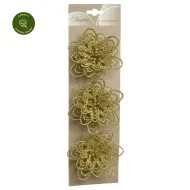 Σετ 3 Χριστουγεννιάτικα Λουλούδια με Γκλίτερ & Κλιπ – Χρυσά 10 cm