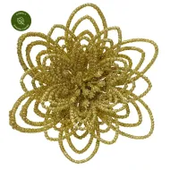 Σετ 3 Χριστουγεννιάτικα Λουλούδια με Γκλίτερ & Κλιπ – Χρυσά 10 cm