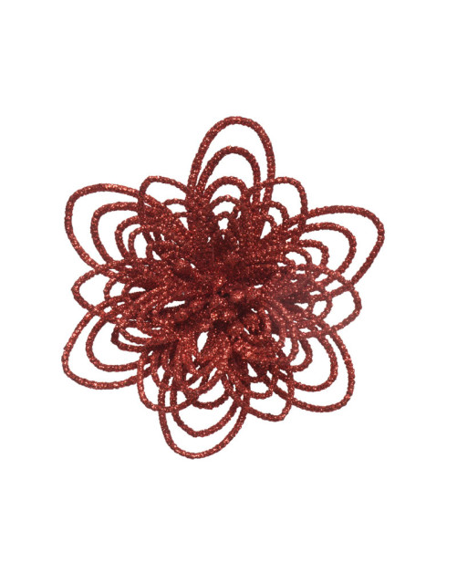 Σετ 3 Χριστουγεννιάτικα Λουλούδια με Γκλίτερ & Κλιπ – Κόκκινα 10 cm