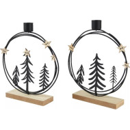 Μεταλλικό κηροπήγιο με χριστουγεννιάτικα δέντρα σε ξύλινη βάση – 20 cm