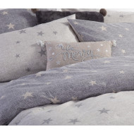 Σετ Σεντόνια Υπέρδιπλα 4 Τεμαχίων – Flannel Γκρι με Αστέρια