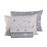 Σετ Σεντόνια Υπέρδιπλα 4 Τεμαχίων – Flannel Γκρι με Αστέρια