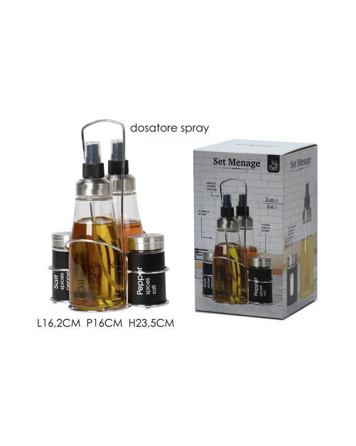 Καρυκευτικό Σετ 4 Τεμαχίων με Γυάλινα Βάζα & Μεταλλική Βάση