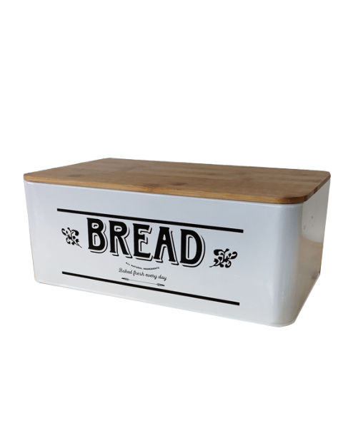Ψωμιέρα Μεταλλική Bread Με Bamboo Καπάκι Λευκή